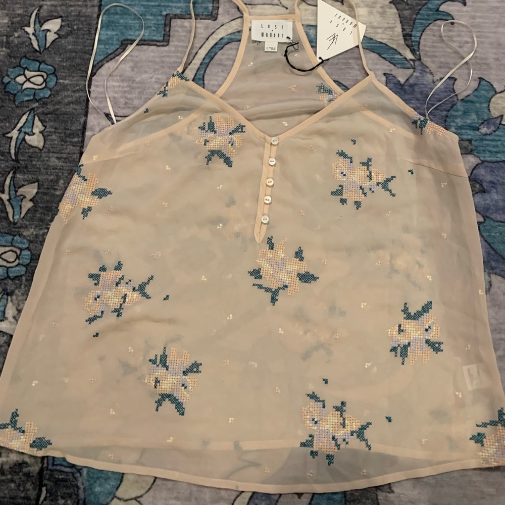 Lost + Wander Cream Embroidered Top. Delicate and sheer